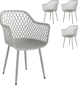 OUTSUNNY Juego De 4 Sillas De Jard&iacute;n Exterior Con Respaldo Diamante, Asiento De Pp Anti-uv, Reposabrazos Y Patas Met&aacute;licas, 56x51x84 Cm, Gris