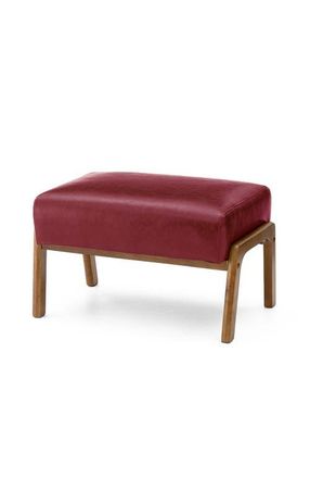 Glitzhome Mid-century Modern Faux Leather Accent Stool with Walnut Rubberwood Legs in Red at Nordstrom, Size Medium