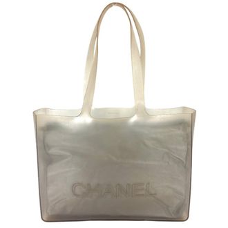 Chanel Gray Rubber Vinyl Beach Bag Shoulder Bag Tote Bag (Pre-Owned)