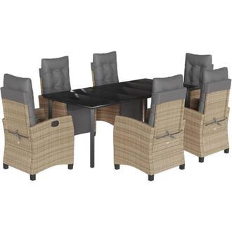 vidaXL Set Comedor De Jard&iacute;n 7 Pzas Con Cojines Rat&aacute;n Sint&eacute;tico Beige Vidaxl
