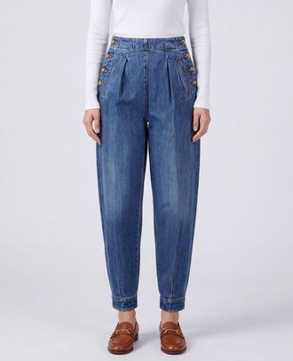 Darkpark High-Waisted Baggy Jeans in Cotton Denim with Pleats