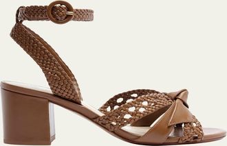Alexandre Birman 85mm Suelita Woven Leather Block-Heel Sandals