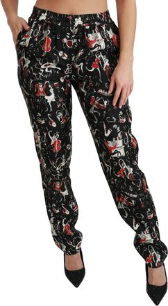 Dolce & Gabbana Womens Black Silk Instrument Mid Waist Pants