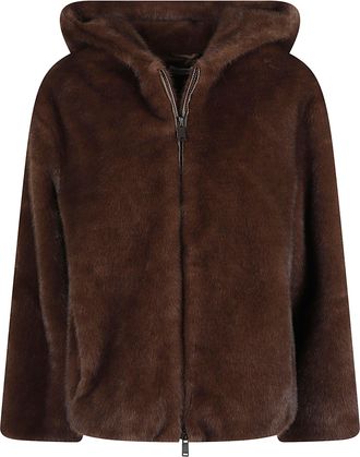 P.A.R.O.S.H. Plush Faux Fur Jacket with Hood and Cropped Silhouette