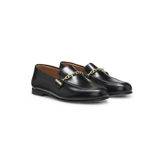 BOSS Leather loafers with chain trim and logo detail