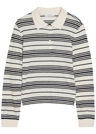 Frame Denim Striped Linen-blend Polo top - White - S (UK8-10 / S)