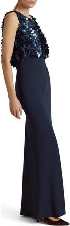Marina Moscone Bias Dress w/ Paillette Bodice in Navy at Nordstrom, Size 10