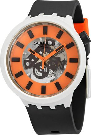 Swatch Bioceramic Orack Quartz Orange Skeleton Dial Watch SB03M104