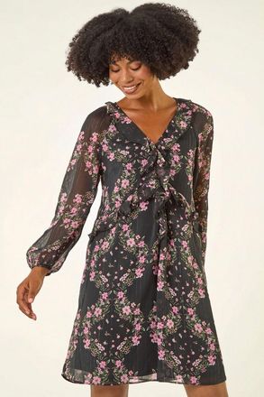 Roman Floral Frill A-Line Dress