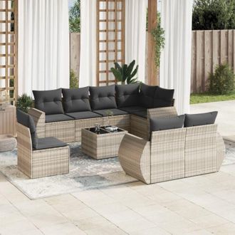 vidaXL Set Muebles Jard&iacute;n 9 Pzas Y Cojines Rat&aacute;n Sint&eacute;tico Gris Claro Vidaxl