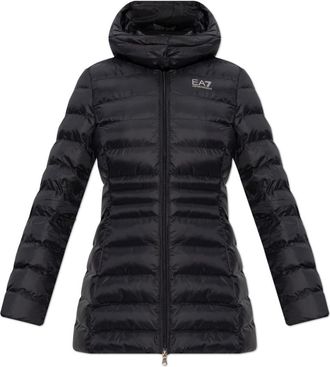 Emporio Armani Ge&iuml;soleerde jas met logo - Dames - Winterjassen - Zwart - M - Leer - Jassen