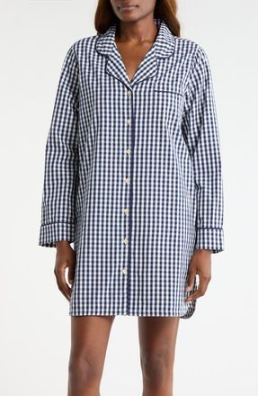Nordstrom Classic Piped Cotton Nightshirt in Navy Laura Gingham at Nordstrom, Size X-Large