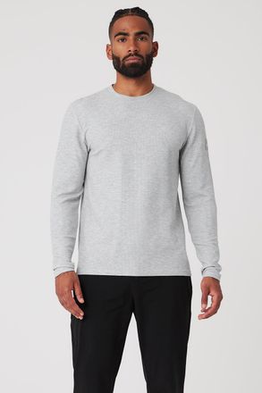 Alo | Micro Waffle Fast Break Long Sleeve T-Shirt in Athletic Heather Grey, Size: 2XL