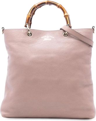 Gucci Pre-owned Shoulder Bags, female, Pink, Size: ONE SIZE Pre-owned Bamboo Handle Leather Tote
