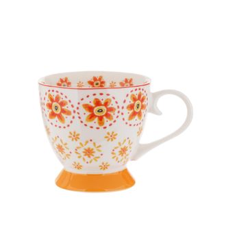 KASANOVA Tazza t&egrave; fiori arancione in New Bone China, 450 ml