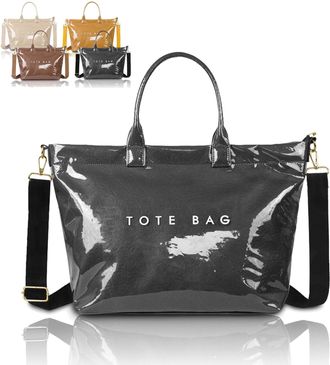 Generic Womens Letters Print Tote Bag, New Womens PVC Waterproof Kraft Paper Handbags, with Shoulder Strap (Black)