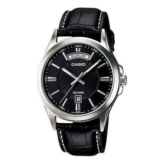 Casio ENTICER Series Leather Strap Quartz Mens Mens Black Analog MTP-1381L-1AV