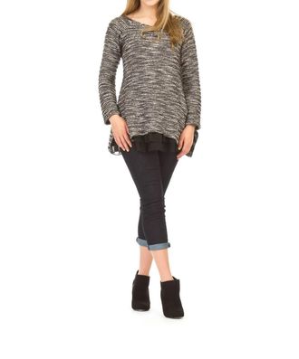 Papillon Textured Long Sleeve Tunic With Layered Hem In Black