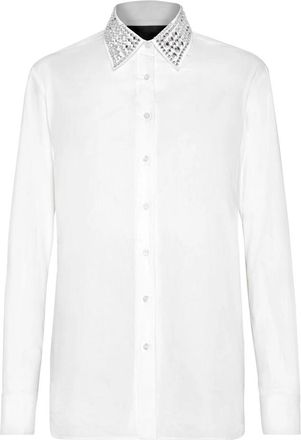 Philipp Plein Regular Crystal Shirt - Dames - Overhemden - Wit - XL - Katoen - Overhemden
