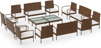 vidaXL Set Muebles De Jard&iacute;n 16 Pzas Y Cojines Rat&aacute;n Sint&eacute;tico Marr&oacute;n Vidaxl