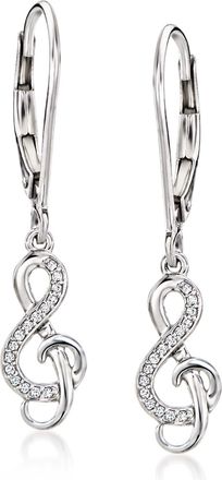 Ross-Simons Diamond Treble Clef Drop Earrings in Sterling Silver