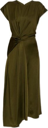Victoria Beckham Jurk met hoge hals en gedrapeerde midi-lengte - Dames - Casual kleedjes - Groen - M - Satijn - Kleedjes