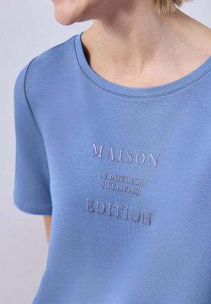 Street One Kurzarmshirt STREET ONE, Damen, Gr. 34, bonnet blau, Jersey, Obermaterial: 76% Viskose (LENZING ECOVERO), 20% Modal, 4% Elasthan, bedruckt, normal h&uuml;f