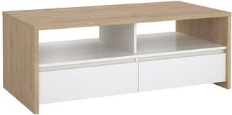 Dmora Dmora - Mesa De Caf&eacute; Octavia, Mesa De Centro Baja, Revistero Para Sof&aacute;, Estante De La Sala De Estar, 120x60 H46 Cm, Roble Y Blanco Brillante