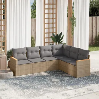 vidaXL Vidaxl - Juego De Sof&aacute;s Jard&iacute;n Con Cojines Beige Mezcla 6 Pzas Rat&aacute;n Pe