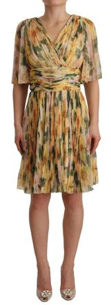 Dolce & Gabbana Yellow Floral Print Pleated Maxi Womens Dress
