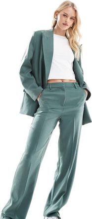 Vero Moda Tall tailored herringbone wide leg pants in dark forest green - part of a set