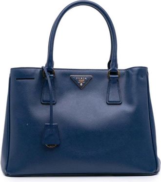 Prada Pre-owned Handbags, female, Blue, Size: ONE SIZE Pre-owned Structured Leather Tote Bag