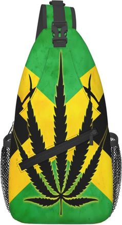 Generic Jamaican Flag With Leaves Sling Bag With Zipper Cross Body Bag Anti Theft Backpack For Sports Casual Workout