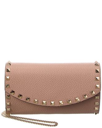 Valentino Rockstud Mini Grainy Leather Wallet On Chain