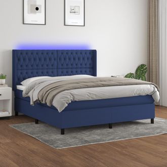 vidaXL Vidaxl - Cama Box Spring Colch&oacute;n Y Luces Led Tela Azul 160x200 Cm