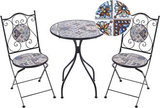 Beliani Set da bistrot da giardino in metallo nero con motivo a mosaico e struttura in ferro Civita