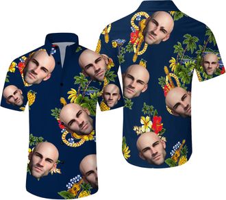 Generic Custom Hawaiian Shirt with Face Picture for Men Personalized Tropical Summer Beach Casual Short Sleeve Button Down Shirts (UK, Alpha, XXL, Regular, Re