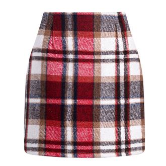 Generic Womens High Waist Plaid Skirt Pencil Wool Knee Length, Fall Bodycon A Line Pencil Plaid Mini Skirt (Red,2XL)