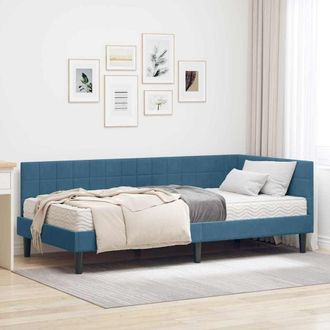 vidaXL Estructura De Cama Esquina Con Colch&oacute;n 2 Uds. Azul Terciopelo Vidaxl