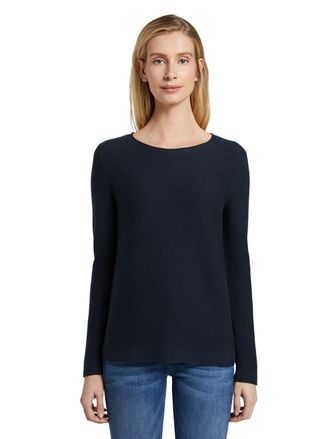 Tom Tailor Rundhalspullover TOM TAILOR, Damen, Gr. XXL, sky captain blau, Strick, Obermaterial: 100% Baumwolle, unifarben, regular fit normal, U-Boot-Ausschnitt,