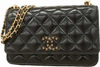 Chanel Black Leather Chain/Shoulder Wallet (Pre-Owned)