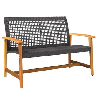 vidaXL Banco De Jard&iacute;n Madera De Acacia Y Rat&aacute;n Pe Negro 112 Cm Vidaxl