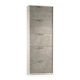 Dmora Zapatero Dmiano, Mueble De Entrada Polivalente Con 5 Puertas Abatibles, Zapatero De Doble Profundidad, 100% Made In Italy, 67x28h183 Cm, Blanco Y Ceme
