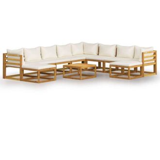 vidaXL Muebles De Jard&iacute;n 11 Pzas Cojines Crema Madera Maciza Acacia Vidaxl