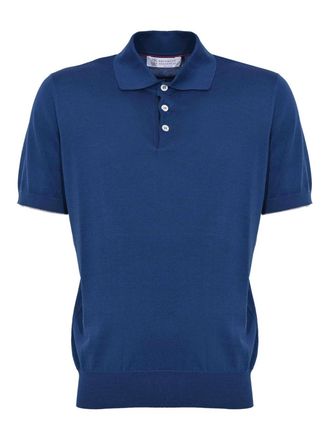Brunello Cucinelli Air Force/Grey Cotton Polo Shirt
