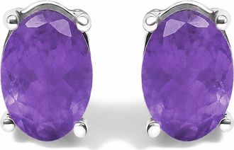 House of Brilliance Sterling Silver 1.20 Cttw Oval Green Emerald Solitaire Stud Earrings