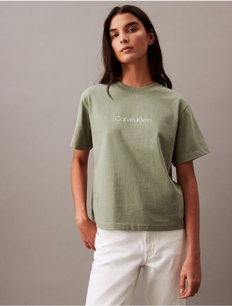 Calvin Klein Jeans Calvin Klein Womens Standard Logo Boxy Fit Crewneck T-Shirt - Green - XS