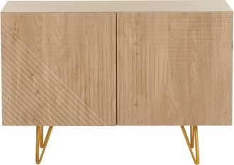 Miliboo Aparador De Dise&ntilde;o De Madera De Roble Claro Con Grabados Y Metal Dorado 2 Puertas 107 Cm Ozen