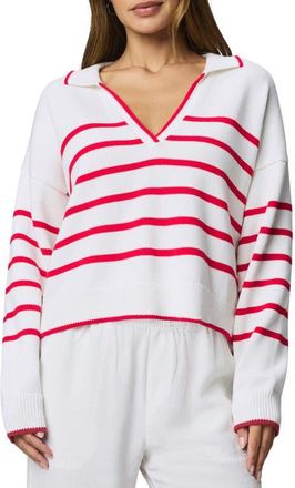 Splendid Arden Stripe Polo Sweater in White/Rouge at Nordstrom, Size X-Large