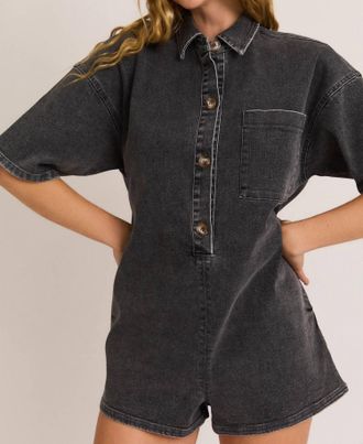 Le Lis Blanc Deux The Comeback Denim Romper In Washed Grey